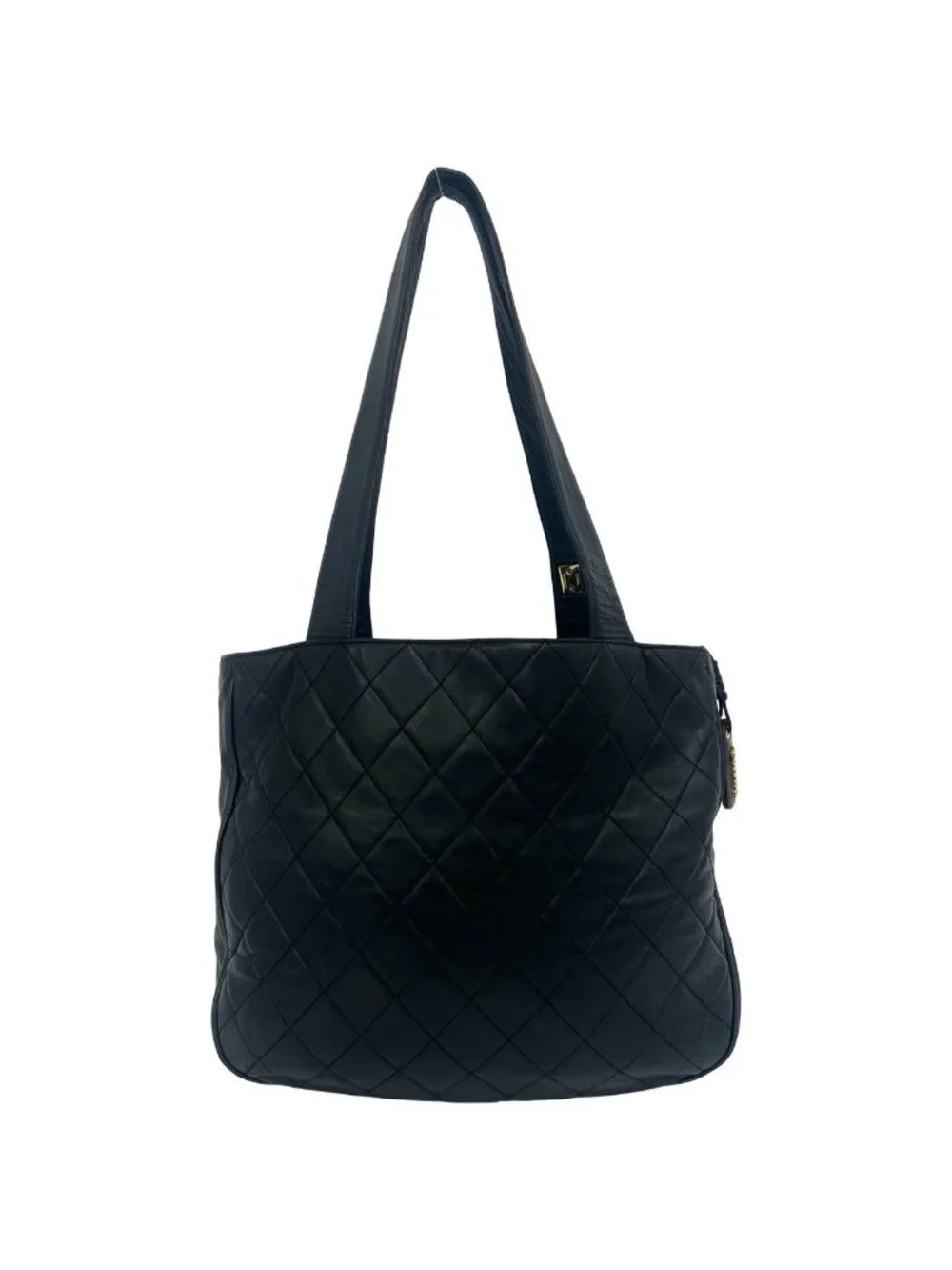 Chanel Vintage Quilted CC Logo Lambskin Leather Tote Bag Black